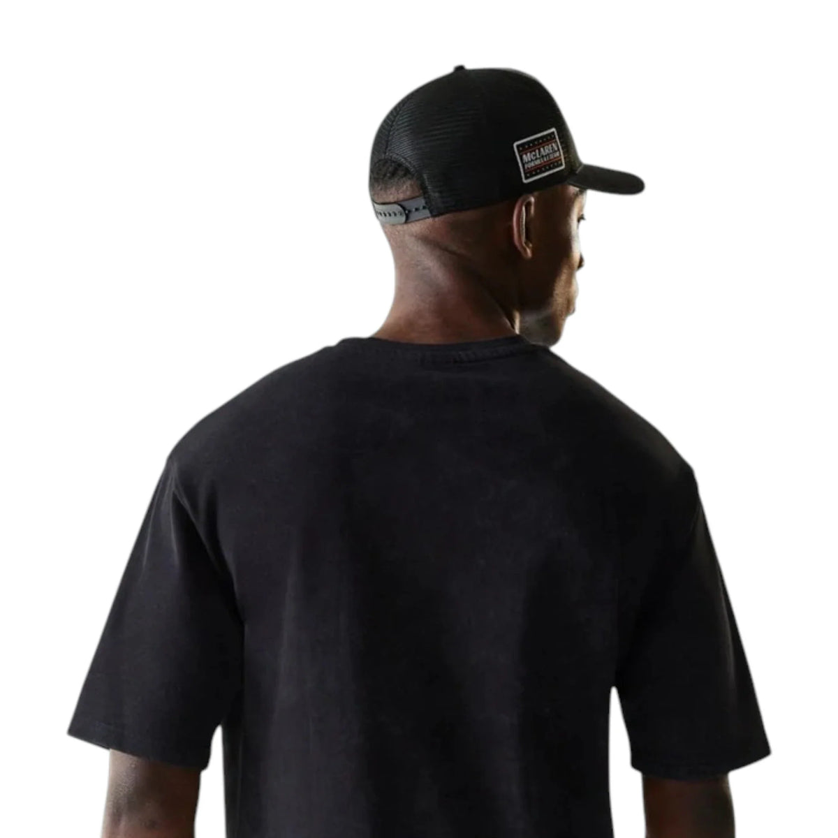 McLaren Racing F1 Word Mark Oversized T Shirt in black featuring McLaren Formula 1 Team branding on the front and sponsor logos on the sleeves