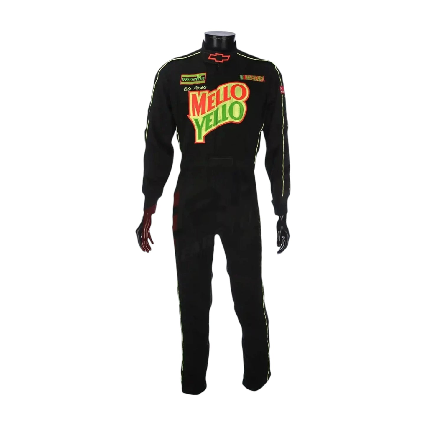 Mello Yello sublimation printed go kart racing suit featuring Mello Yello inspired graphics and professional motorsport detailing