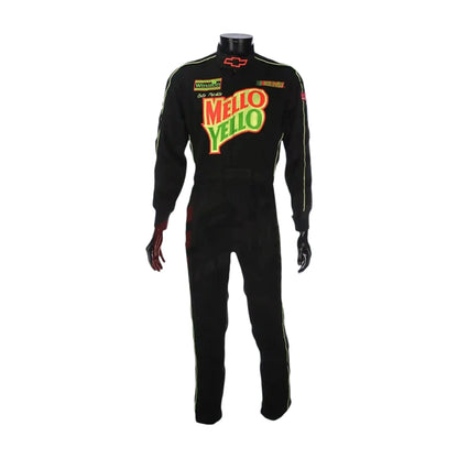 Mello Yello sublimation printed go kart racing suit featuring Mello Yello inspired graphics and professional motorsport detailing