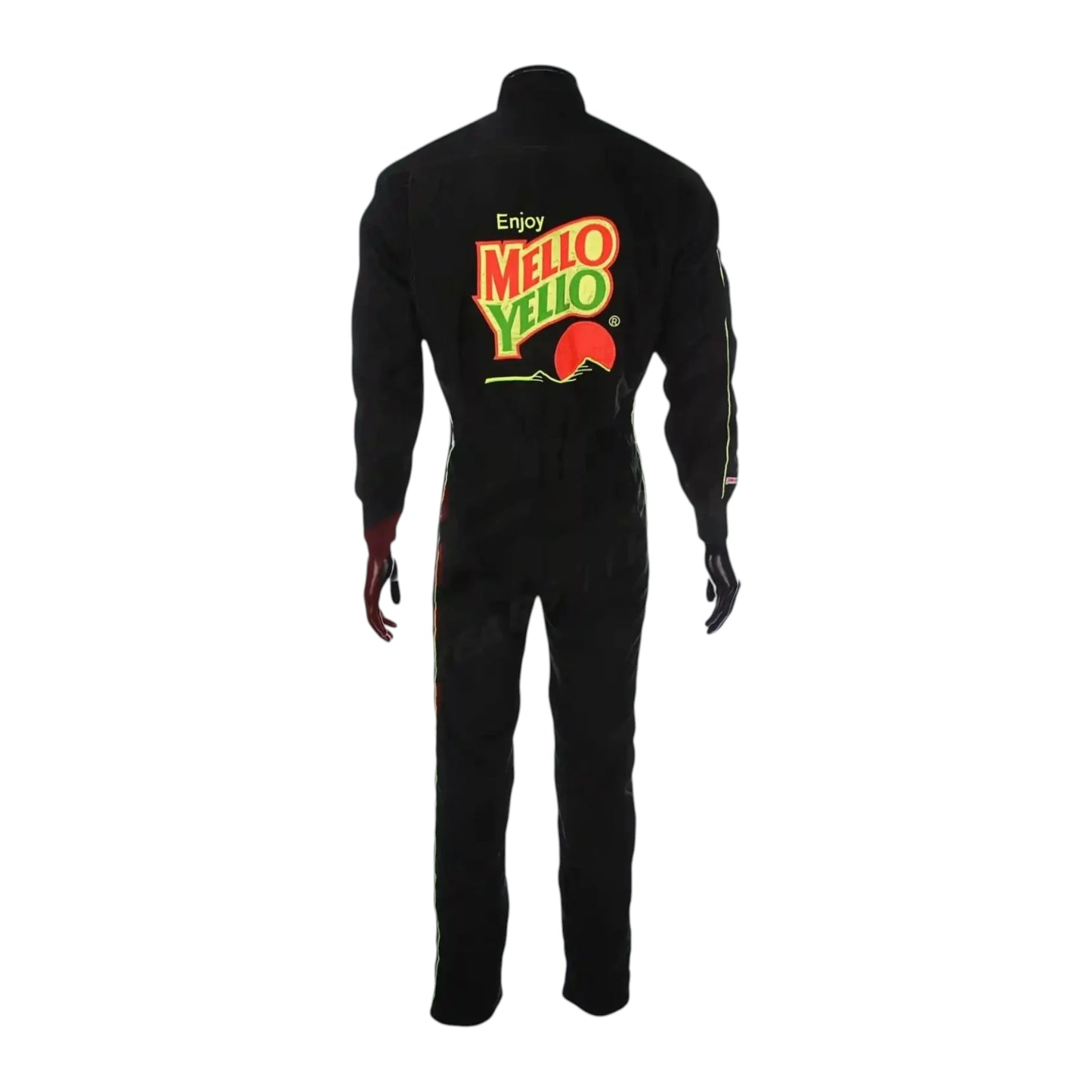 Mello Yello sublimation printed go kart racing suit featuring Mello Yello inspired graphics and professional motorsport detailing