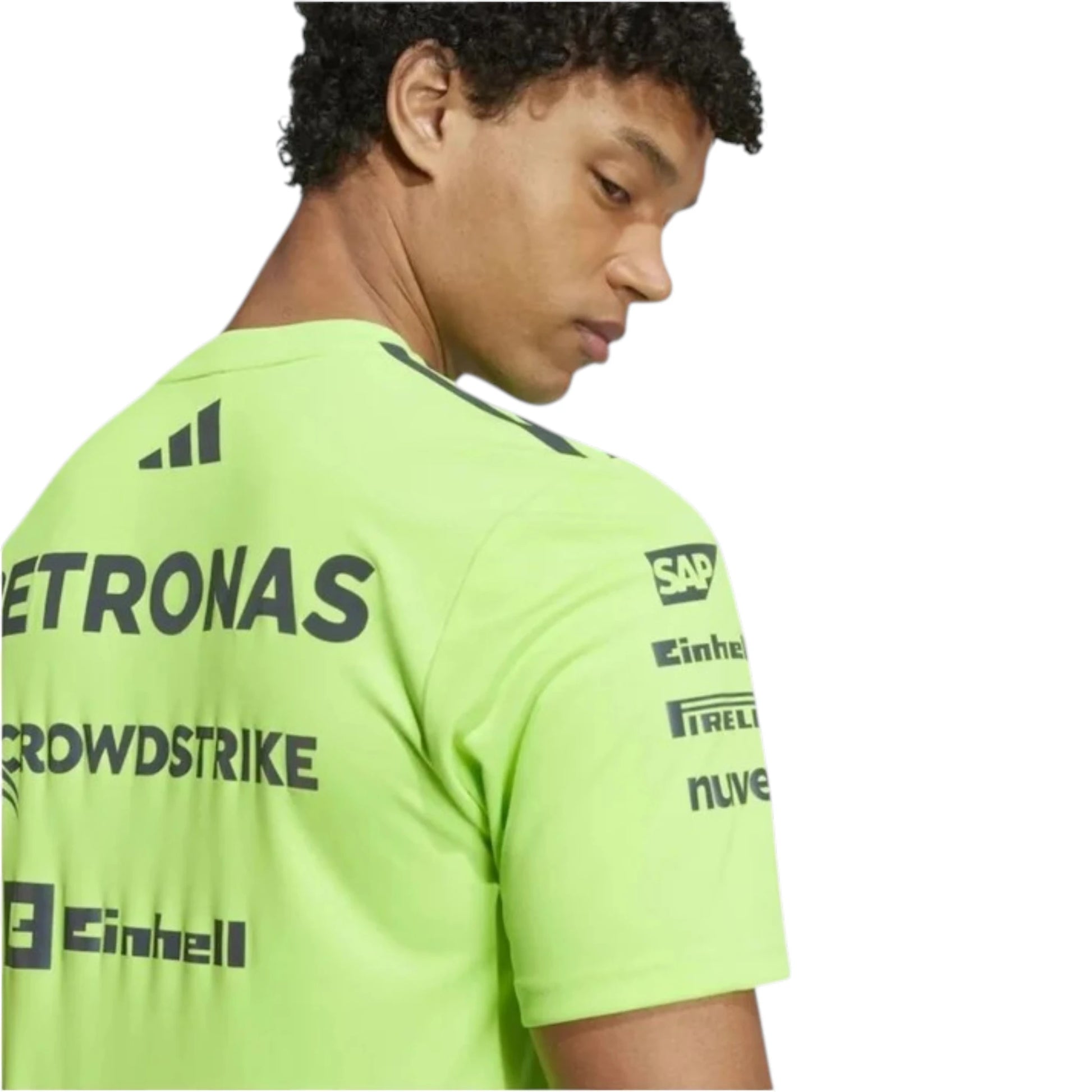 Mercedes-AMG Petronas F1 One Team Set Up T-Shirt in Volt Green with authentic Mercedes-AMG Petronas sponsor logos and adidas performance design