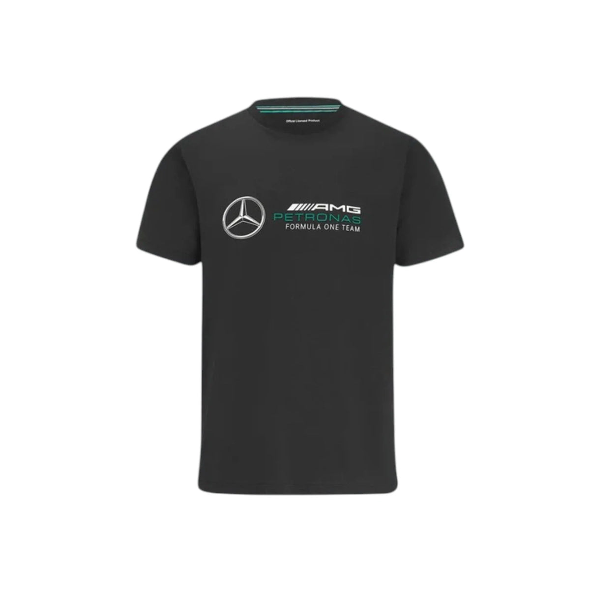 Mercedes AMG Petronas F1 Team Big Logo T Shirt in black featuring large chest team branding and clean crew neck design