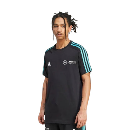 Mercedes AMG Petronas F1 Team DNA T-Shirt in black with adidas three stripe sleeves and premium team logo detailing