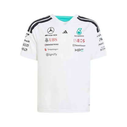 Mercedes-AMG Petronas F1 Team Driver Jersey T-Shirt in white with authentic Mercedes-AMG Petronas sponsor logos and adidas performance design