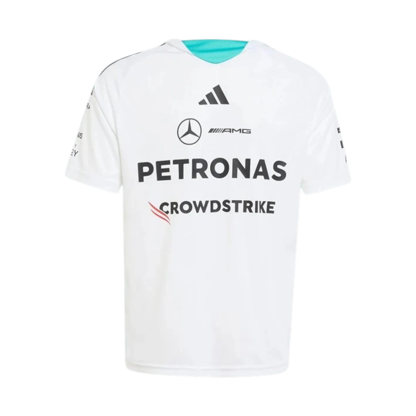 Mercedes-AMG Petronas F1 Team Driver Jersey T-Shirt in white with authentic Mercedes-AMG Petronas sponsor logos and adidas performance design