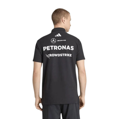 Mercedes-AMG Petronas F1 Team Polo Shirt in black with authentic Mercedes-AMG Petronas sponsor logos and adidas performance design