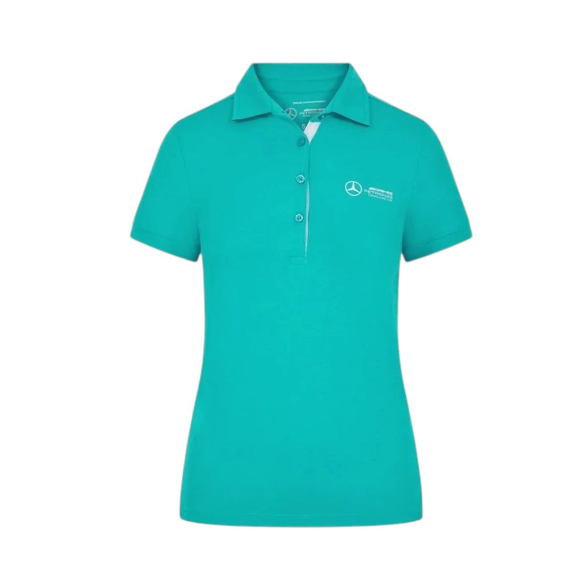 Mercedes-AMG Petronas F1 Women Polo Shirt in ultra teal featuring a classic collared design and chest team logo