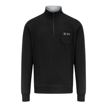 Mercedes AMG Petronas Quarter Zip Pocket F1 Sweatshirt in black featuring Mercedes-AMG Petronas team branding, quarter zip collar, and chest pocket design