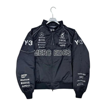 Mercedes-AMG Petronas Y-3 Collaboration F1 Jacket in black with embroidered Formula 1 team logos and premium motorsport detailing