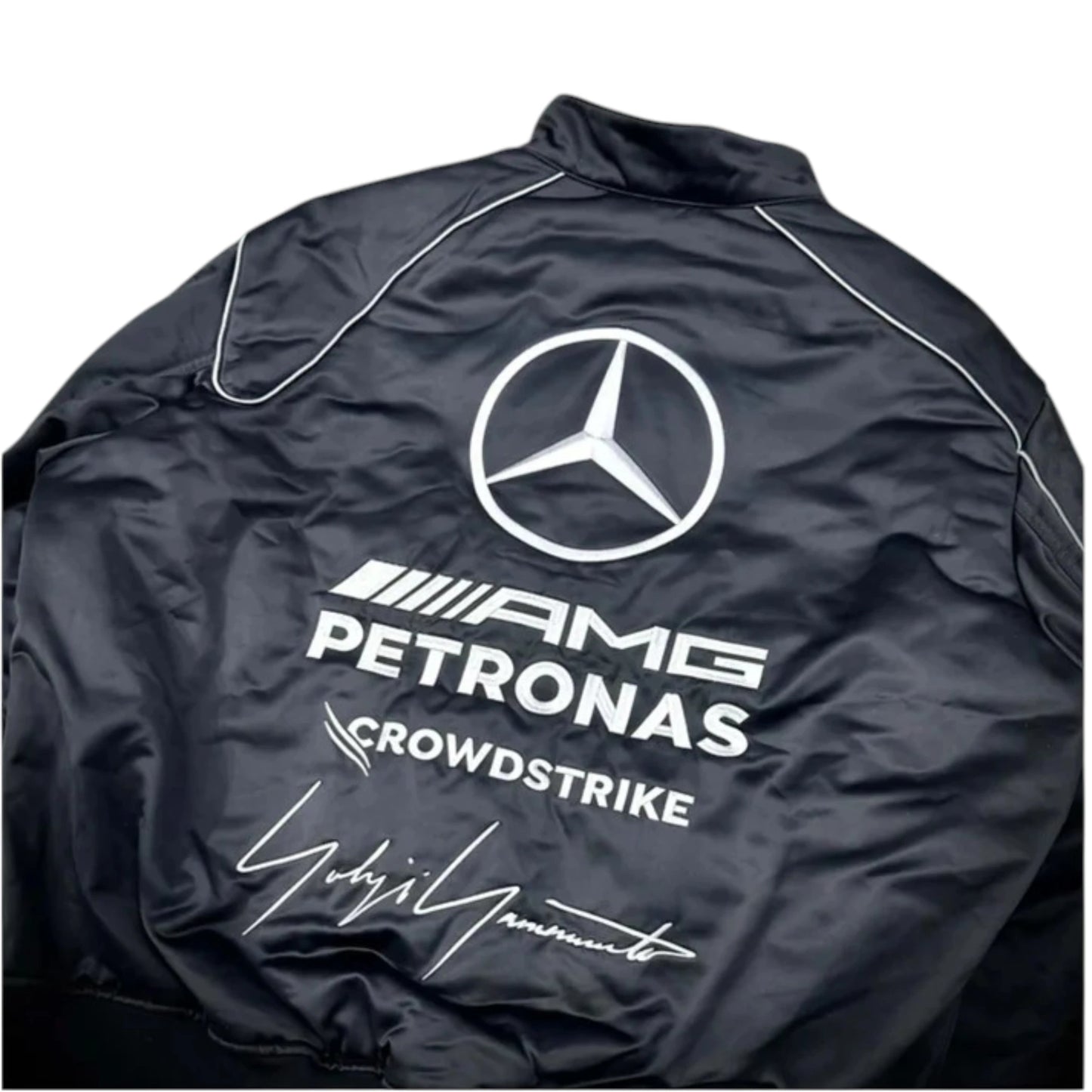 Mercedes-AMG Petronas Y-3 Collaboration F1 Jacket in black with embroidered Formula 1 team logos and premium motorsport detailing