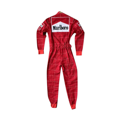 Michael Schumacher 1996 Ferrari F1 Racing Suit featuring iconic red Ferrari racing graphics and authentic sponsor detailing