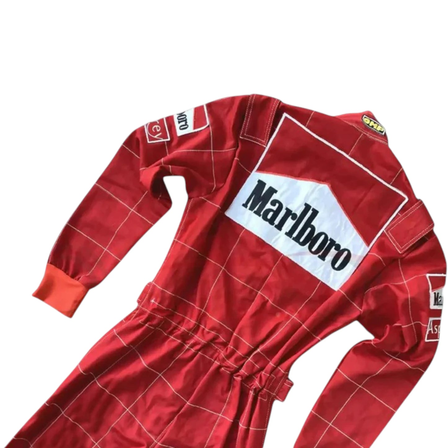 Michael Schumacher 1996 Ferrari F1 Racing Suit featuring iconic red Ferrari racing graphics and authentic sponsor detailing