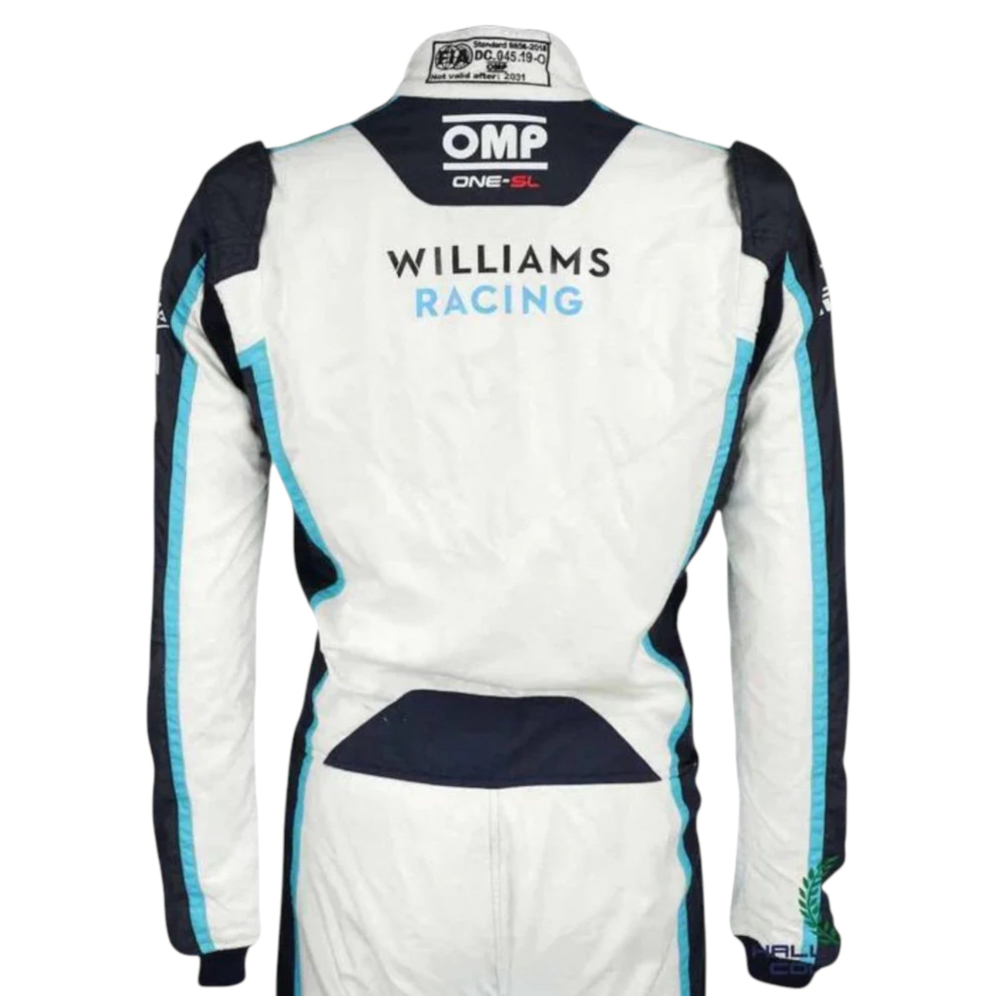Nicholas Latifi 2021 Williams F1 race suit in white with navy blue and light blue accents featuring sponsor logos