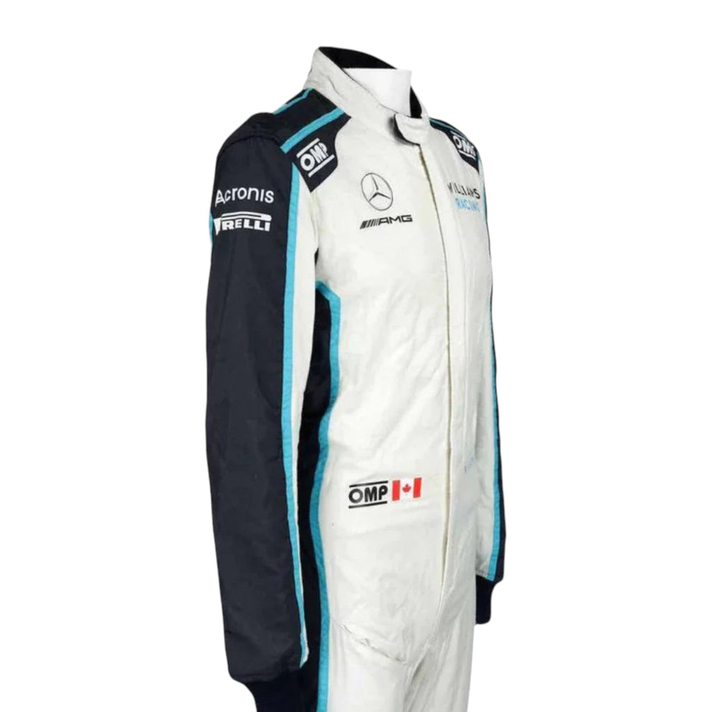 Nicholas Latifi 2021 Williams F1 race suit in white with navy blue and light blue accents featuring sponsor logos