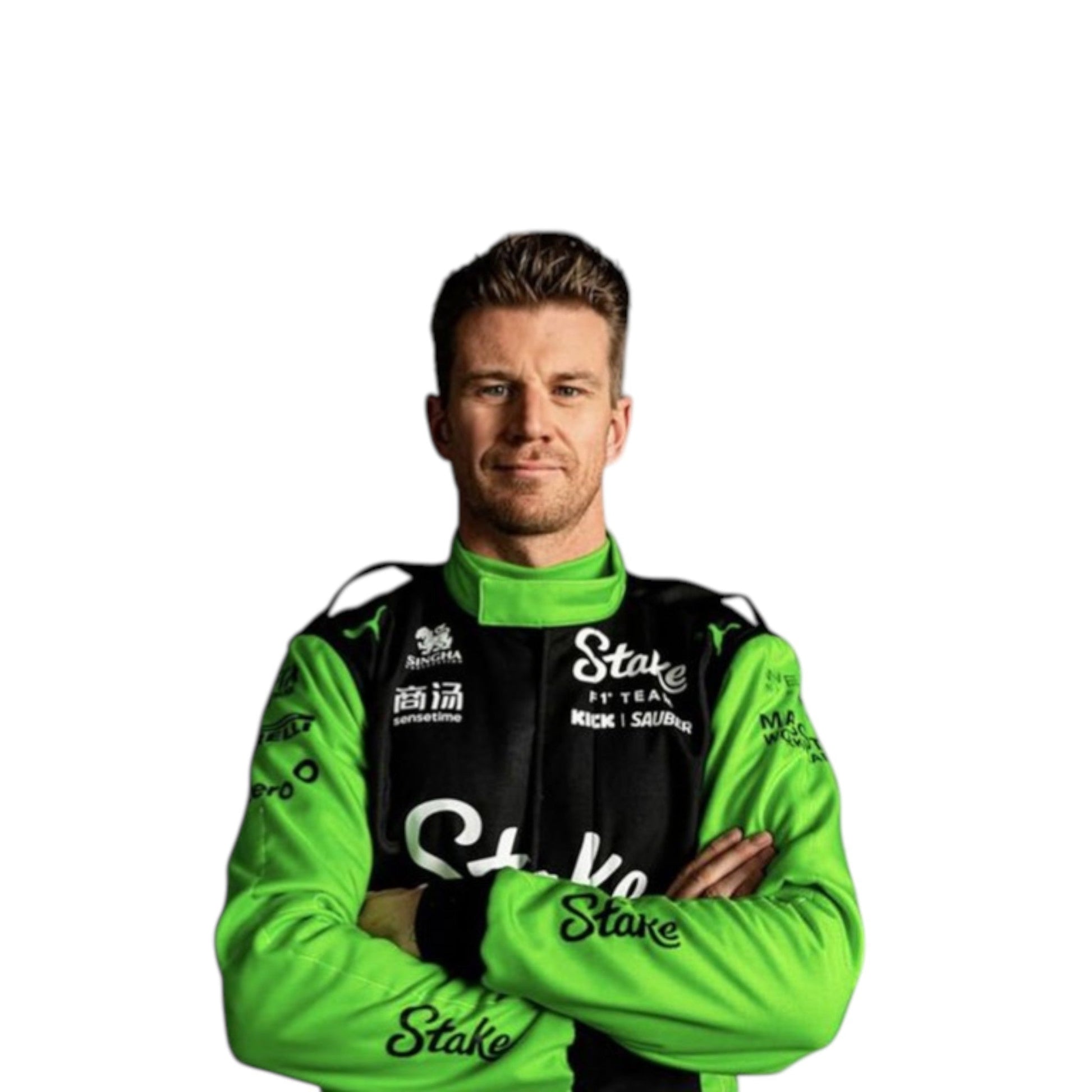 Nico Hülkenberg 2025 Kick Sauber Formula 1 green and black race suit with sponsor logos and team detailing