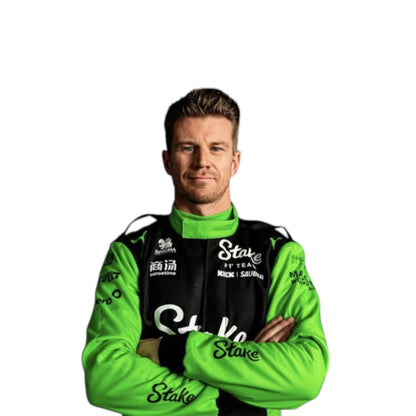 Nico Hülkenberg 2025 Kick Sauber Formula 1 green and black race suit with sponsor logos and team detailing