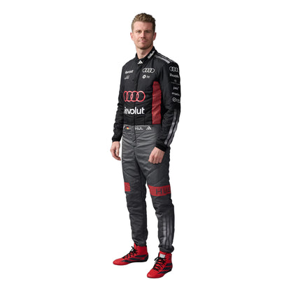 Nico Hülkenberg 2026 Audi F1 race suit in black with red accents and sponsor logos