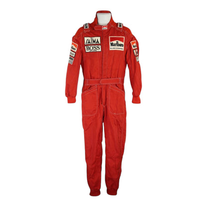 Niki Lauda 1984 McLaren F1 Racing Suit in red with authentic vintage Marlboro and Boss sponsor detailing