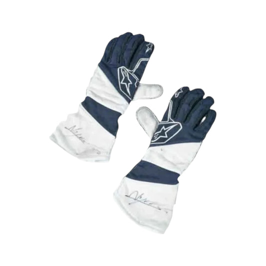 Nyck de Vries 2022 Williams F1 Racing Gloves in white and navy blue with Williams team branding and premium motorsport detailing