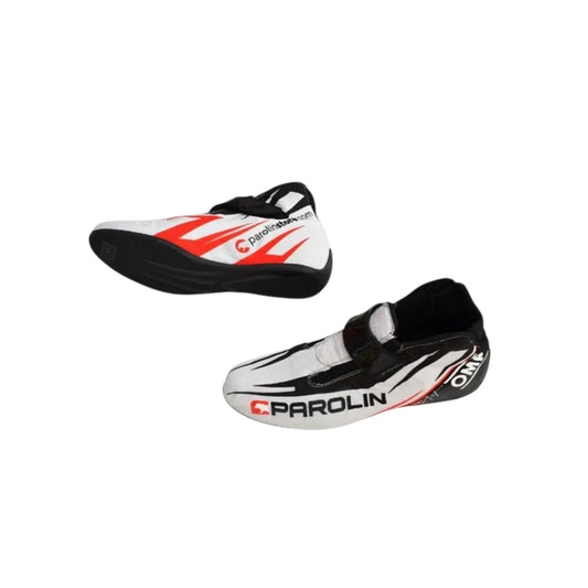 OMP KS1 Parolin Motorsport racing shoes featuring white, black and red Parolin Motorsport styling with motorsport detailing