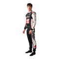 Oliver Bearman 2026 Haas F1 race suit in black, white, and red with sponsor logos