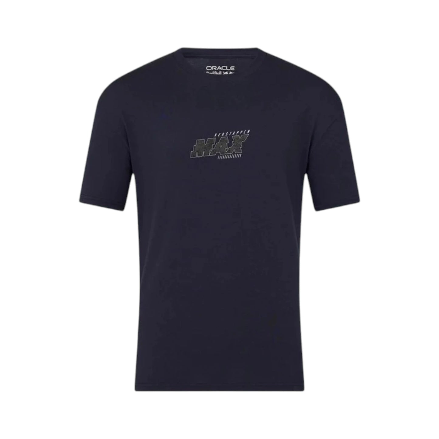 Oracle Red Bull Racing Blue Castore Max Verstappen Logo T-Shirt in navy with subtle Max Verstappen chest logo and premium team detailing