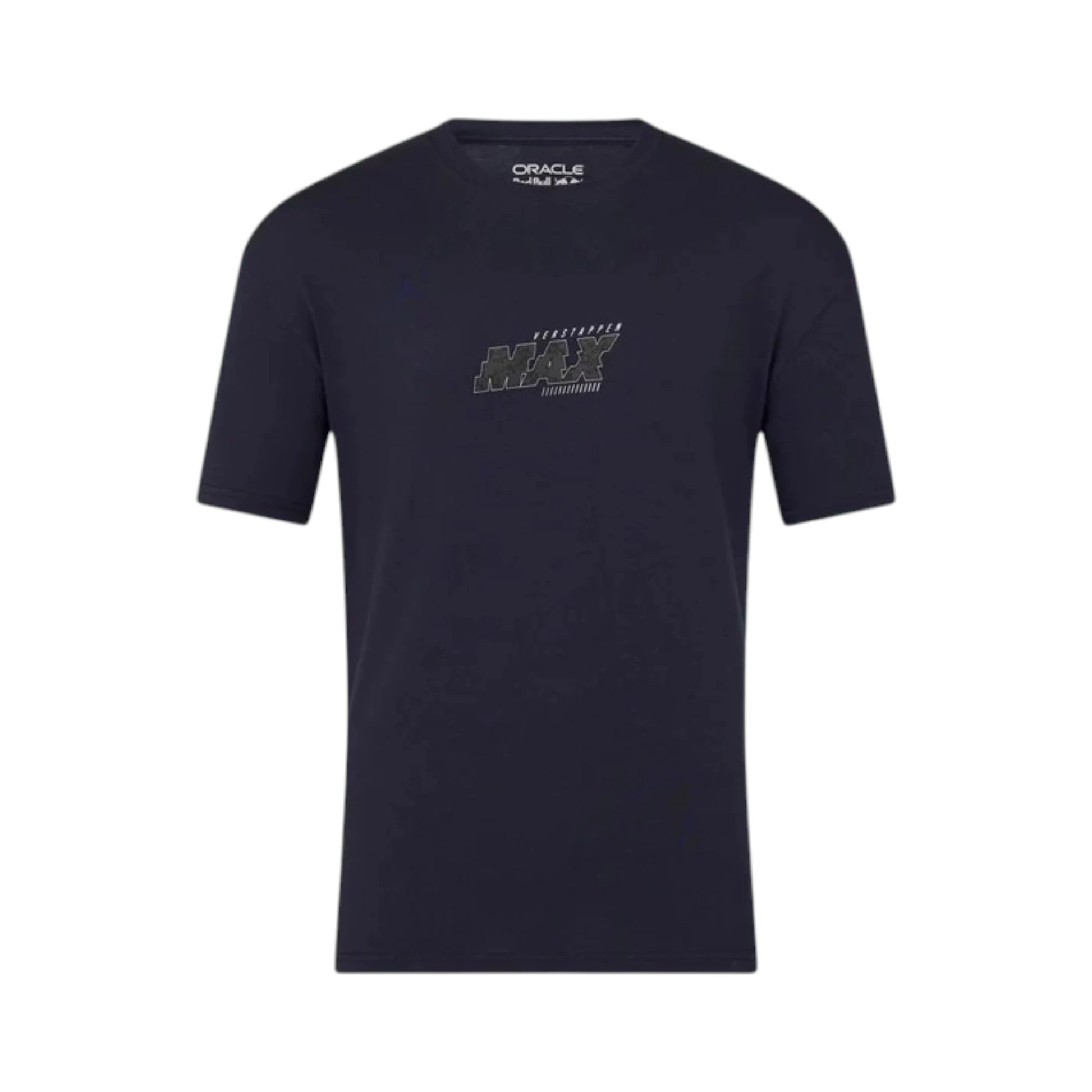 Oracle Red Bull Racing Blue Castore Max Verstappen Logo T-Shirt in navy with subtle Max Verstappen chest logo and premium team detailing