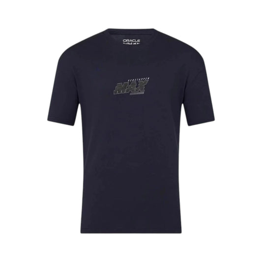 Oracle Red Bull Racing Blue Castore Max Verstappen Logo T-Shirt in navy with subtle Max Verstappen chest logo and premium team detailing