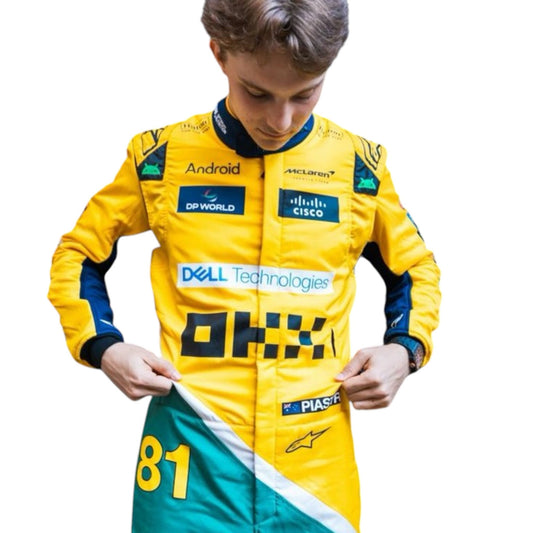Oscar Piastri 2024 McLaren Monaco GP F1 race suit with special edition papaya and event detailing