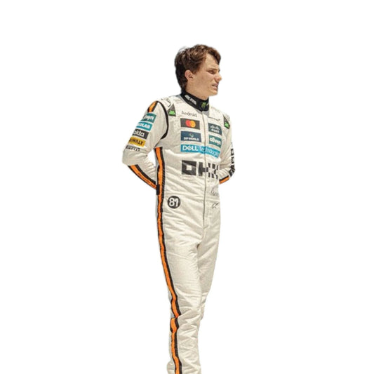 Oscar Piastri 2025 McLaren Monaco GP F1 race suit with special event design and detailed sponsor branding