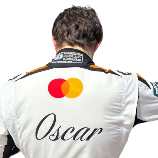 Oscar Piastri 2025 McLaren Monaco GP F1 race suit with special event design and detailed sponsor branding