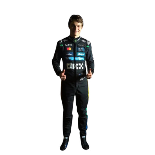 Oscar Piastri 2025 McLaren Silverstone British GP Formula 1 race suit with sponsor branding
