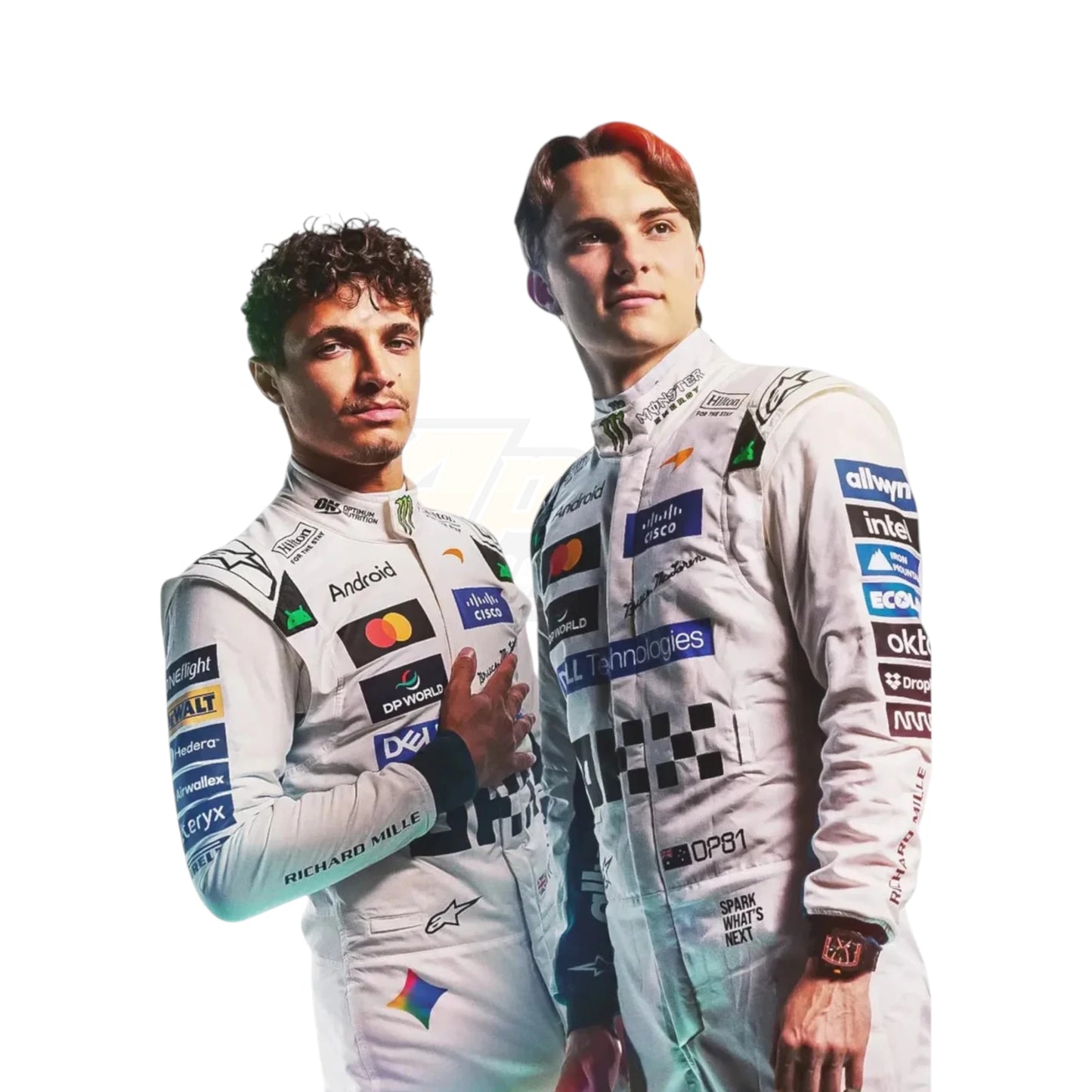 White Oscar Piastri 2026 McLaren British GP F1 Racing Suit with McLaren Formula 1 team sponsor logos and British GP special edition detailing