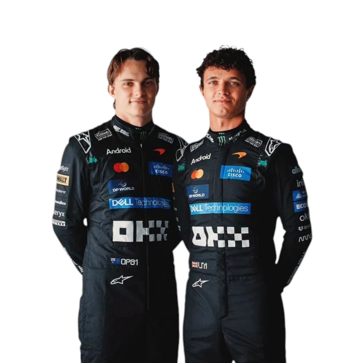 Oscar Piastri 2026 McLaren Monza GP F1 Racing Suit in black featuring McLaren team branding and sponsor logos