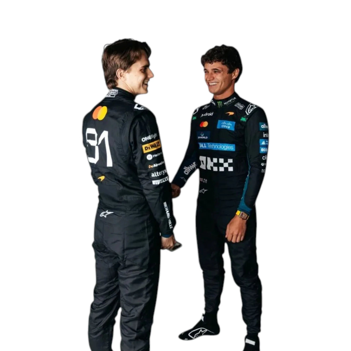 Oscar Piastri 2026 McLaren Monza GP F1 Racing Suit in black featuring McLaren team branding and sponsor logos