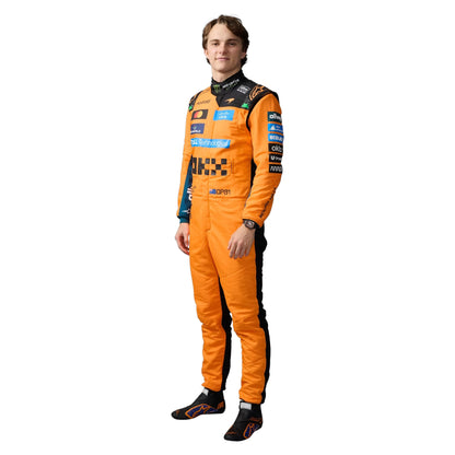 Oscar Piastri 2026 McLaren F1 race suit in papaya orange with black accents and sponsor logos
