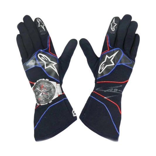 Pierre Gasly 2019 Red Bull F1 Racing Gloves in navy blue with Red Bull Racing sponsor logos and authentic Formula 1 detailing