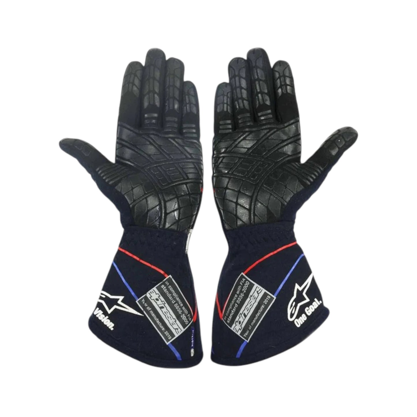 Pierre Gasly 2019 Red Bull F1 Racing Gloves in navy blue with Red Bull Racing sponsor logos and authentic Formula 1 detailing