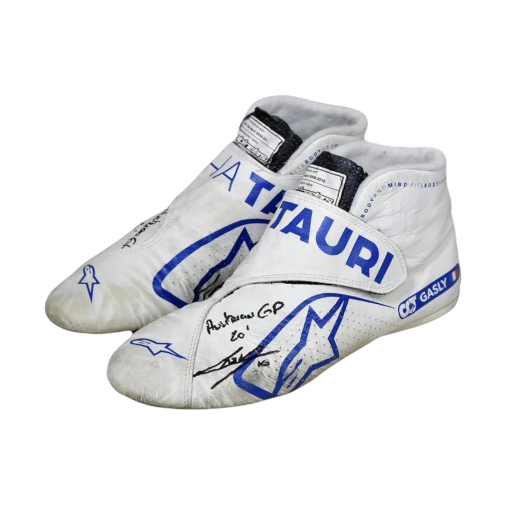 Pierre Gasly 2020 AlphaTauri Austrian GP F1 racing shoes featuring AlphaTauri inspired styling and Austrian Grand Prix detailing