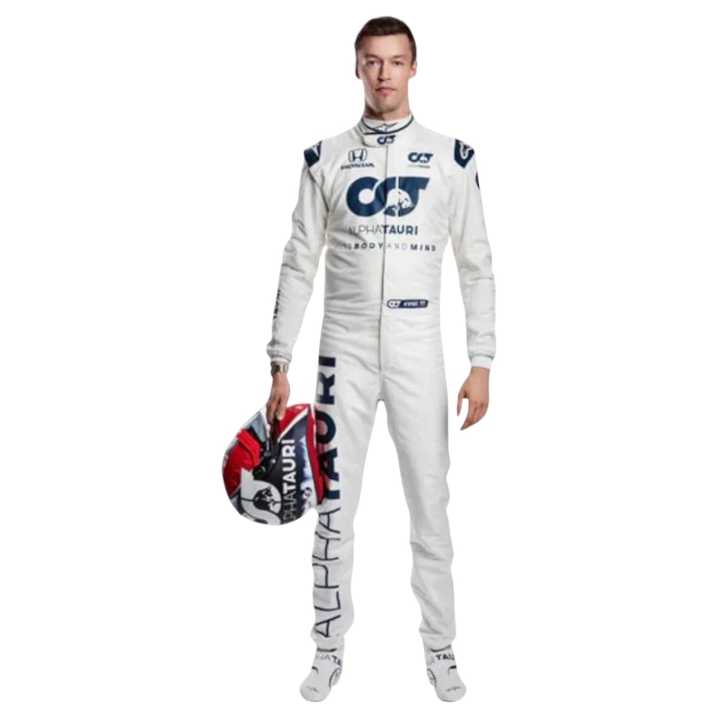 Pierre Gasly 2020 AlphaTauri F1 race suit in white and navy blue with sponsor logos