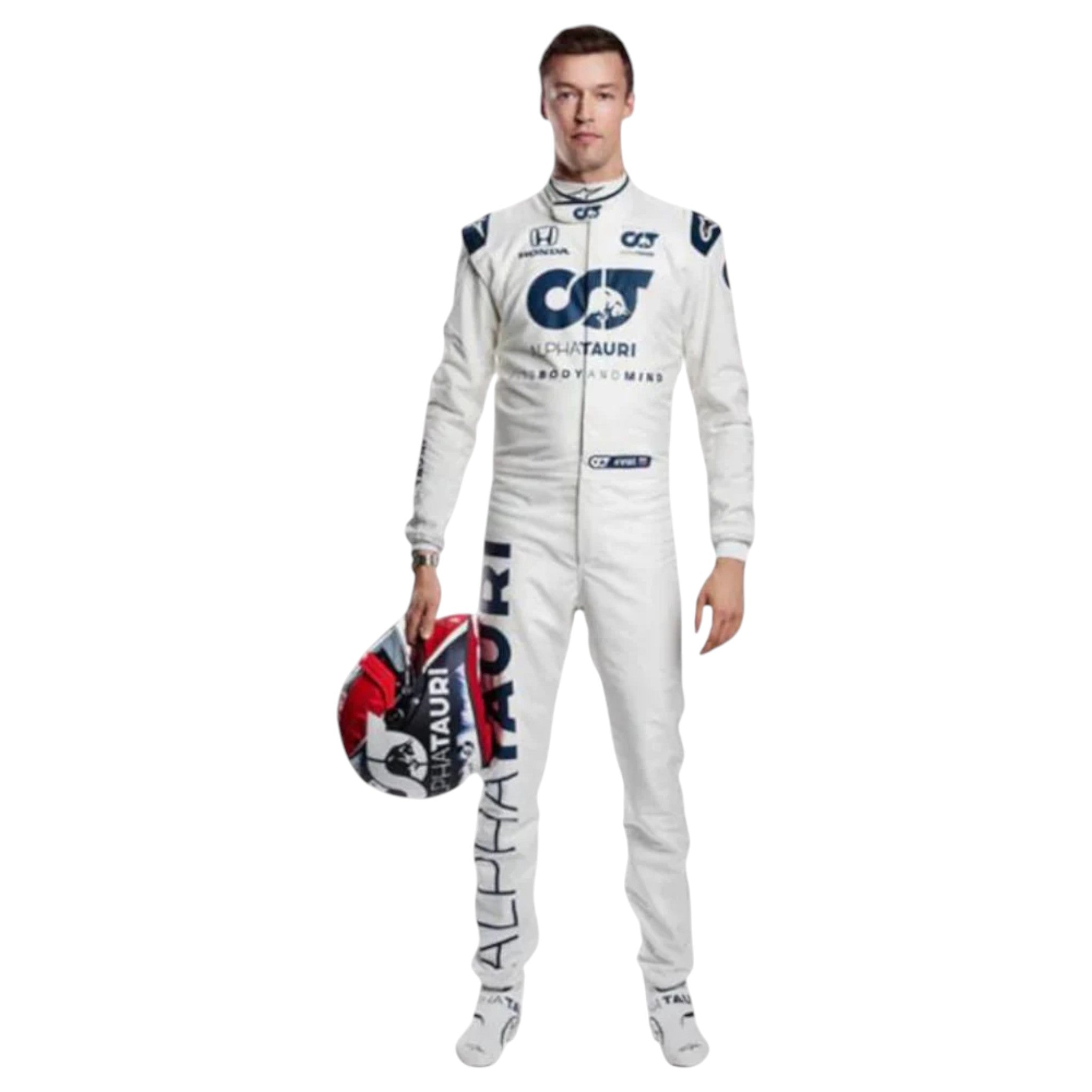 Pierre Gasly 2020 AlphaTauri F1 race suit in white and navy blue with sponsor logos