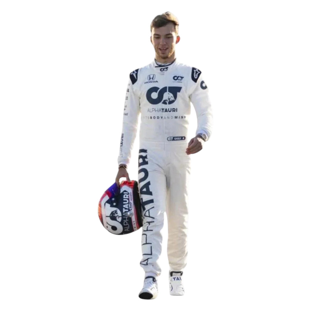 Pierre Gasly 2020 AlphaTauri F1 race suit in white and navy blue with sponsor logos