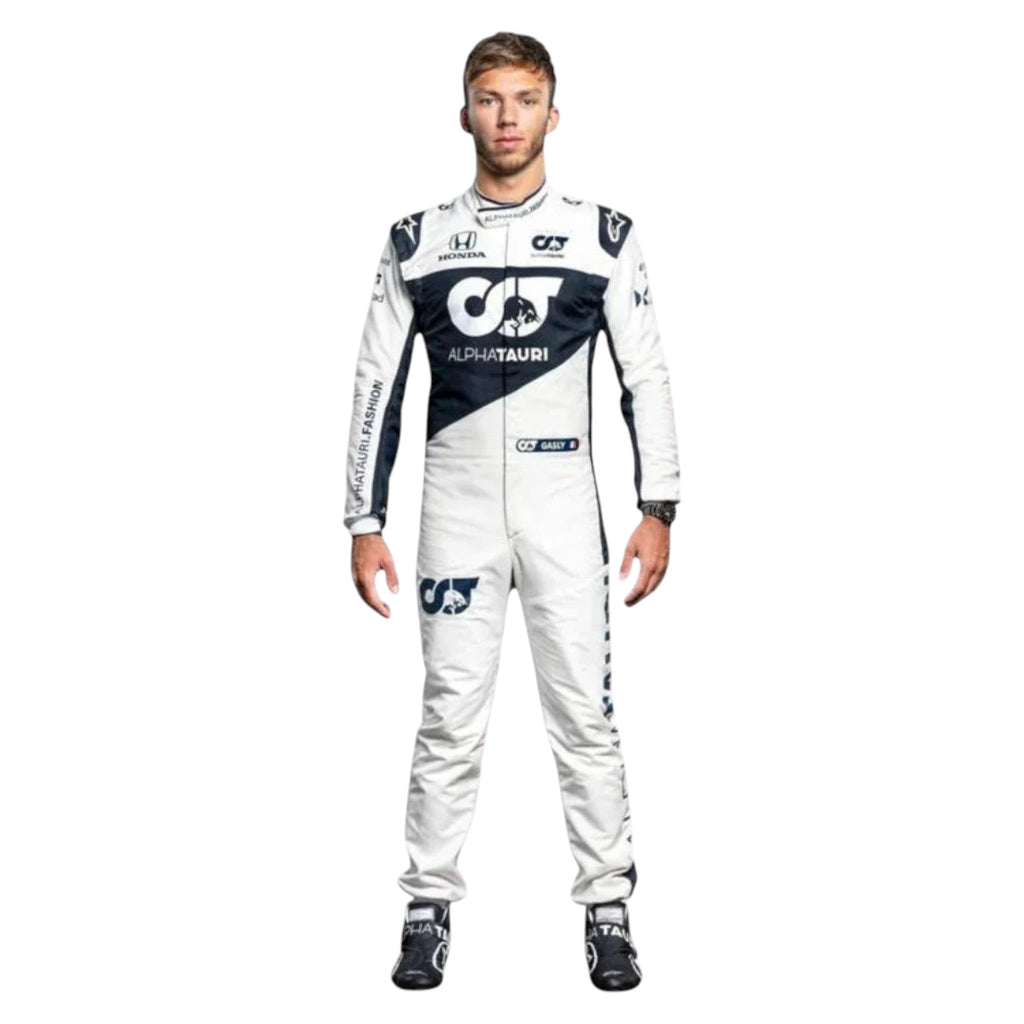 Pierre Gasly 2021 AlphaTauri F1 race suit in white and navy blue with sponsor logos