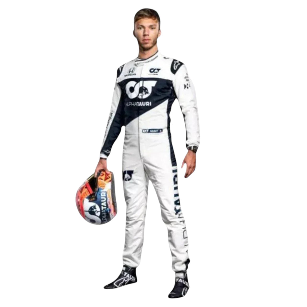 Pierre Gasly 2021 AlphaTauri F1 race suit in white and navy blue with sponsor logos