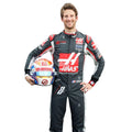 Romain Grosjean 2016 Haas F1 race suit in black with red chest panel and white accents with sponsor logos