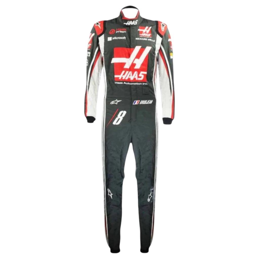 Romain Grosjean 2017 Haas F1 race suit in black with red and white accents and sponsor logos