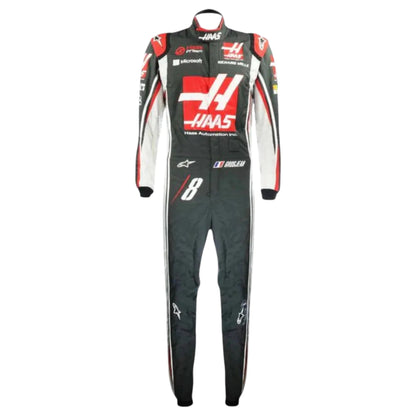 Romain Grosjean 2017 Haas F1 race suit in black with red and white accents and sponsor logos