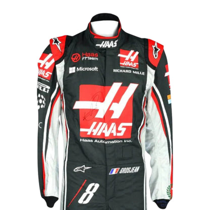 Romain Grosjean 2017 Haas F1 race suit in black with red and white accents and sponsor logos