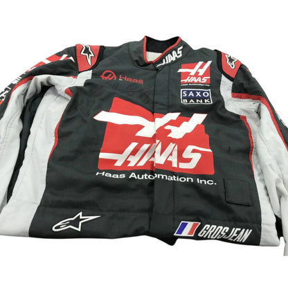 Romain Grosjean 2018 Haas F1 race suit in black with red accents and white detailing with sponsor logos
