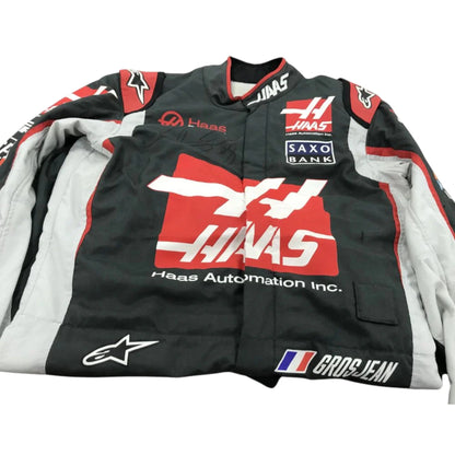 Romain Grosjean 2018 Haas F1 race suit in black with red accents and white detailing with sponsor logos
